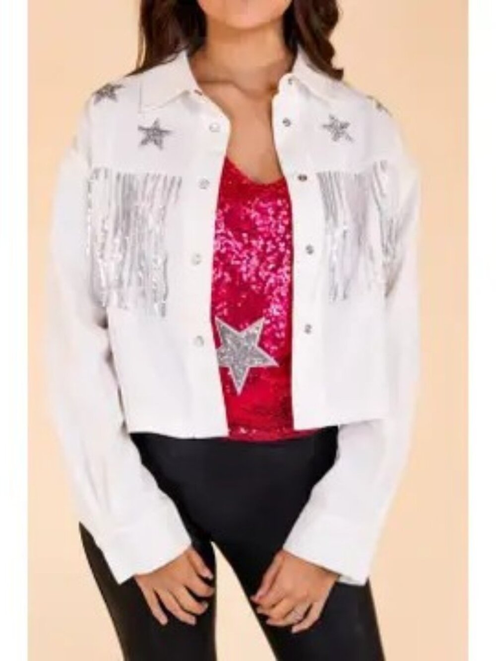 Its Written In The Stars Embellished Denim Jacket: White
